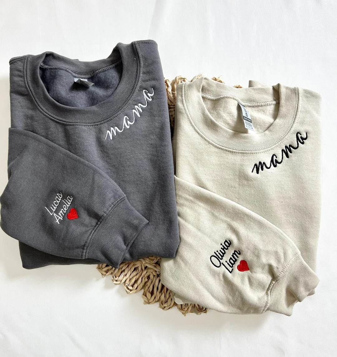 Custom Mama Embroidered Sweatshirt With Kids Names Embroidered on Sleeve, Gift for Mom, Gift for ... | Etsy (US)