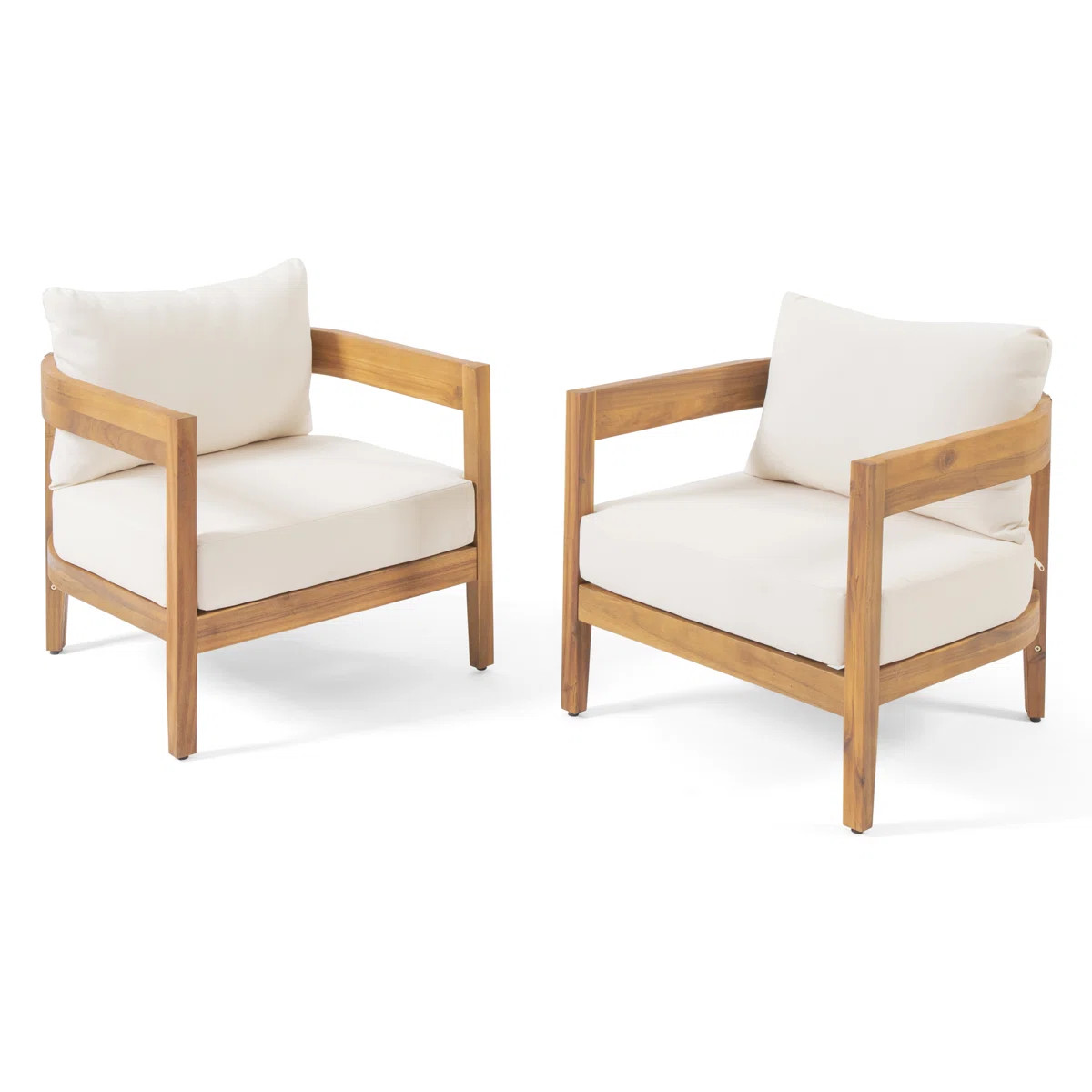 Lorene Outdoor Acacia Wood Club Chair with Cushions (Set of 2) | Wayfair North America
