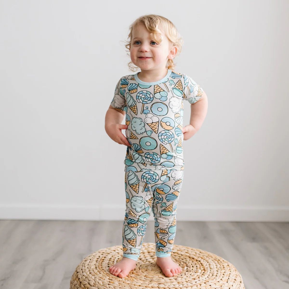 Gray Sweet Treats Two-Piece Short Sleeve Bamboo Viscose Pajama Set | Little Sleepies