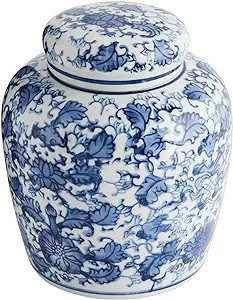 Creative Co-Op Blue & White Ceramic Ginger Jar with Lid | Amazon (US)