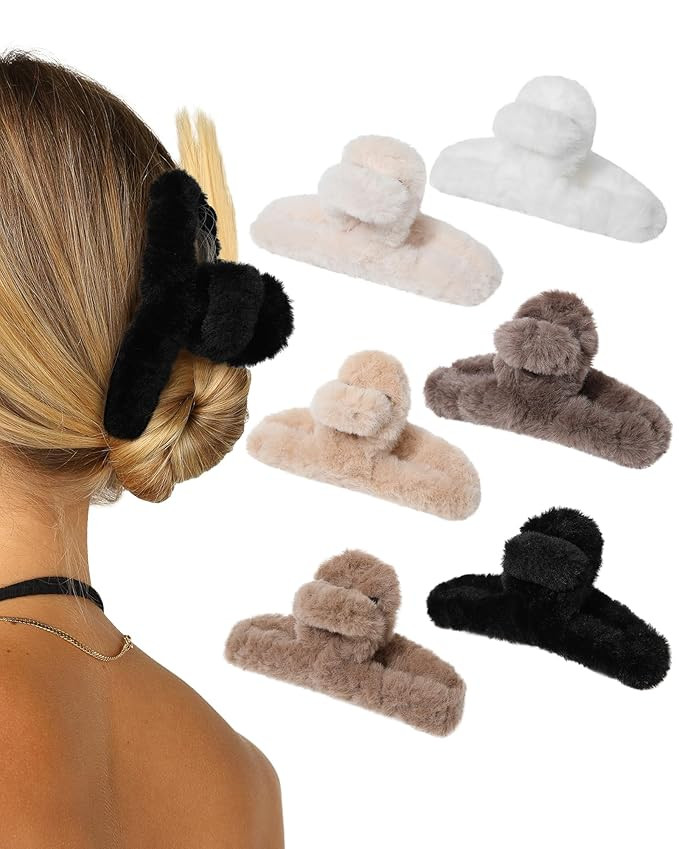 Plush Claw Clip for Thick Hair 6 Pcs Rectangular Cute Hair Clips for Women Large Hair Barrettes f... | Amazon (US)
