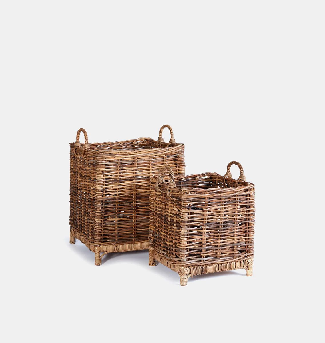 Footed Rattan Basket S/2 | Shoppe Amber Interiors | Amber Interiors