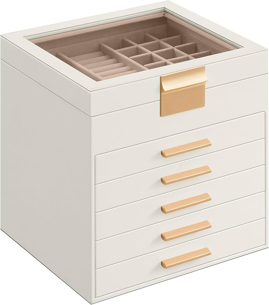 SONGMICS Jewelry Box with Glass Lid, 6-Layer Jewelry Organizer, 5 Drawers, for Big and Small Jewe... | Amazon (US)