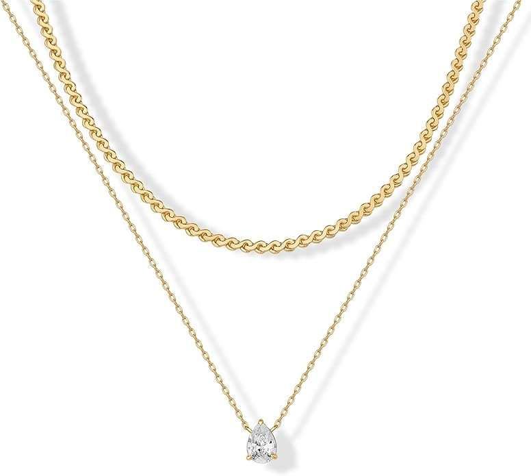 PAVOI 14K Gold Plated Twisted Singapore Chain Layering Choker with Round Solitaire and Serpentine... | Amazon (US)