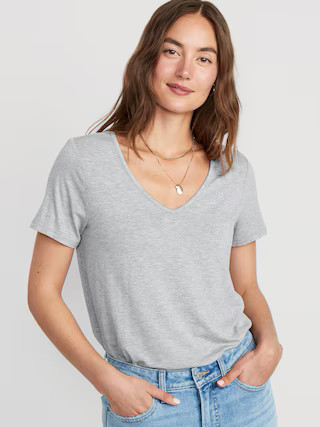 Short-Sleeve Luxe V-Neck T-Shirt for Women | Old Navy (US)