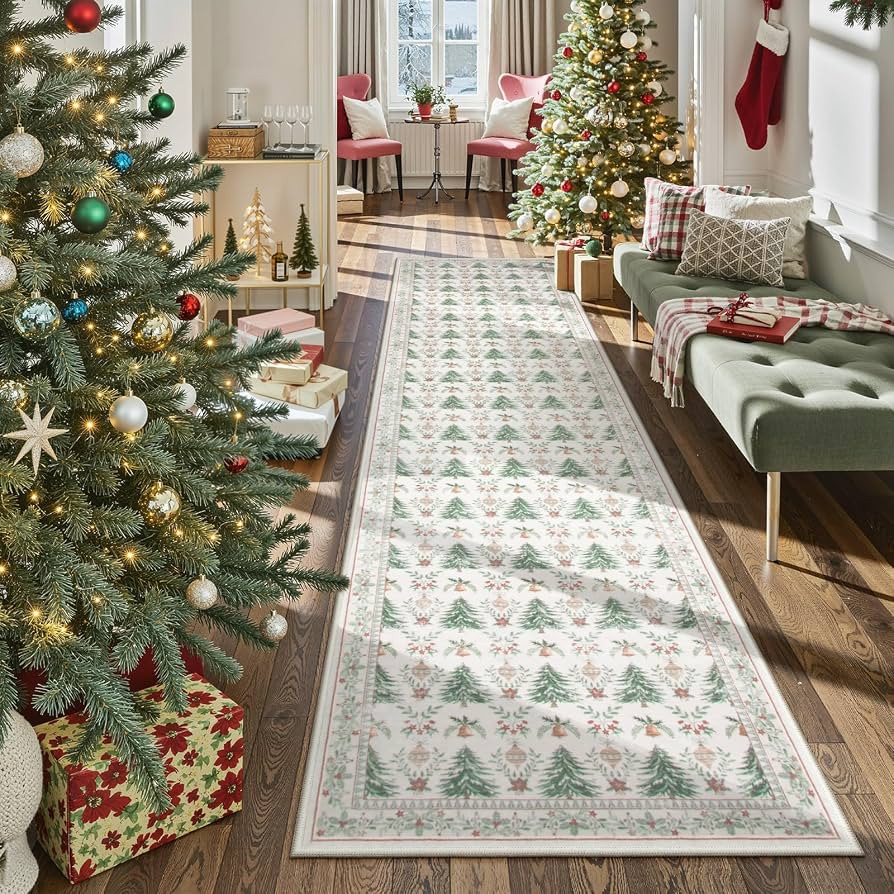 Christmas Hallway Rug 2x8, Ultra-Thin Beige Kitchen Runner Rugs Non Skid Washable 8ft Christmas S... | Amazon (US)