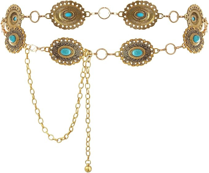 Topbuti Western Oval Concho Chain Belt for Women Metal Waist Chain Belt for Dresses Jeans Western... | Amazon (US)