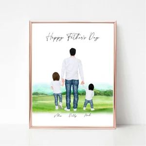 Fathers Day Gift Custom Father and Kids Portrait | Etsy | Etsy (US)