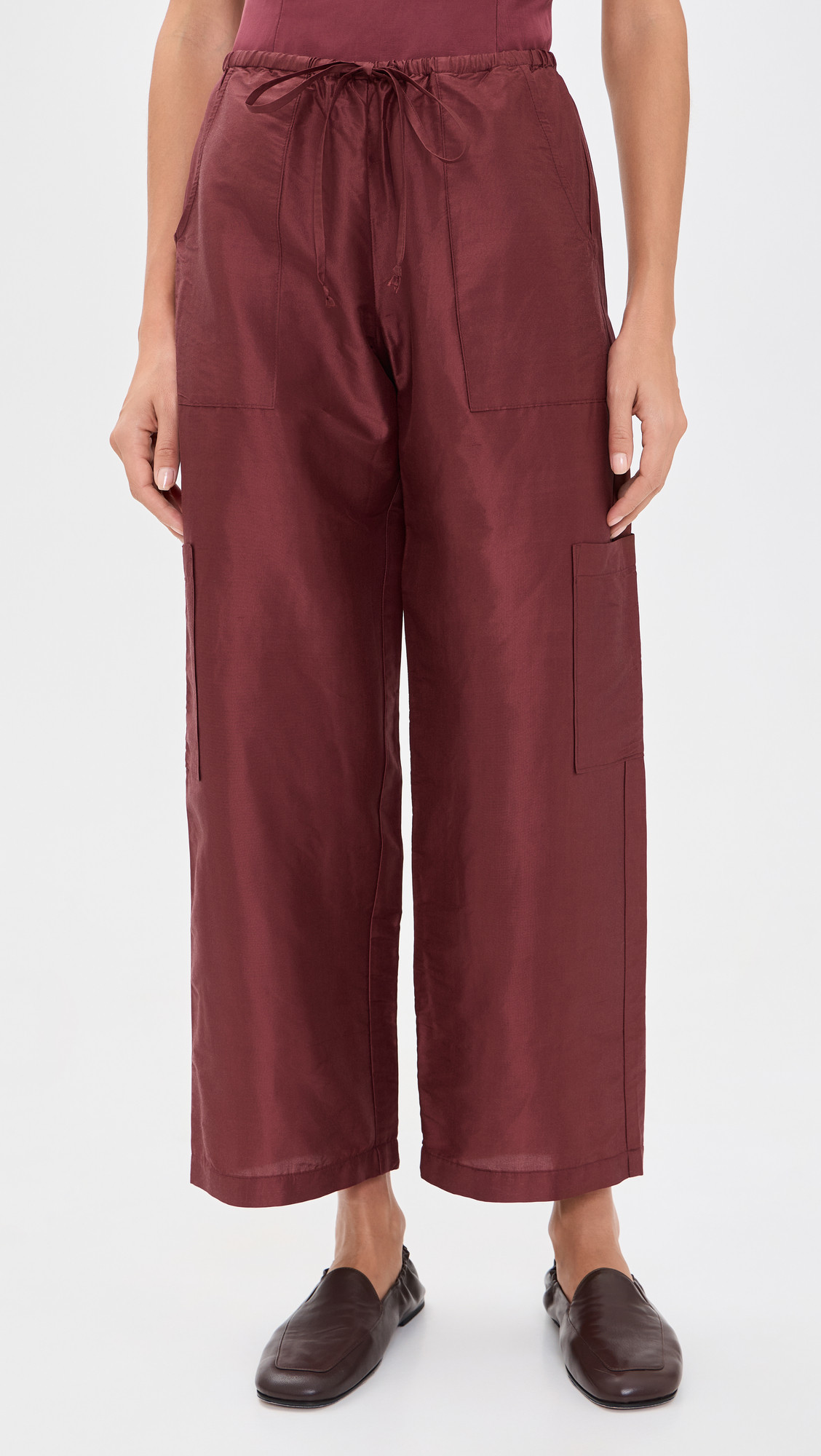 DONNI. The Silk Taffeta Drawstring Cargo Pants Oxblood M | Shopbop