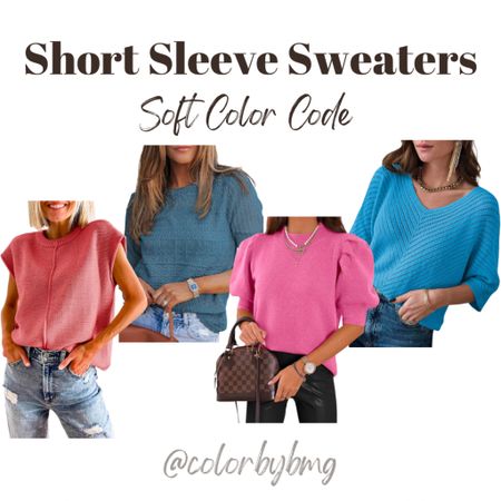 Short Sleeved Sweaters for Soft Color Codes

Colors to pick:

1. Watermelon Red
2. Prussian Blue
3. A Bright Pink
4. Sky Blue

Soft Autumn 
Soft Summer

#LTKSpringSale #LTKSeasonal #LTKfindsunder50