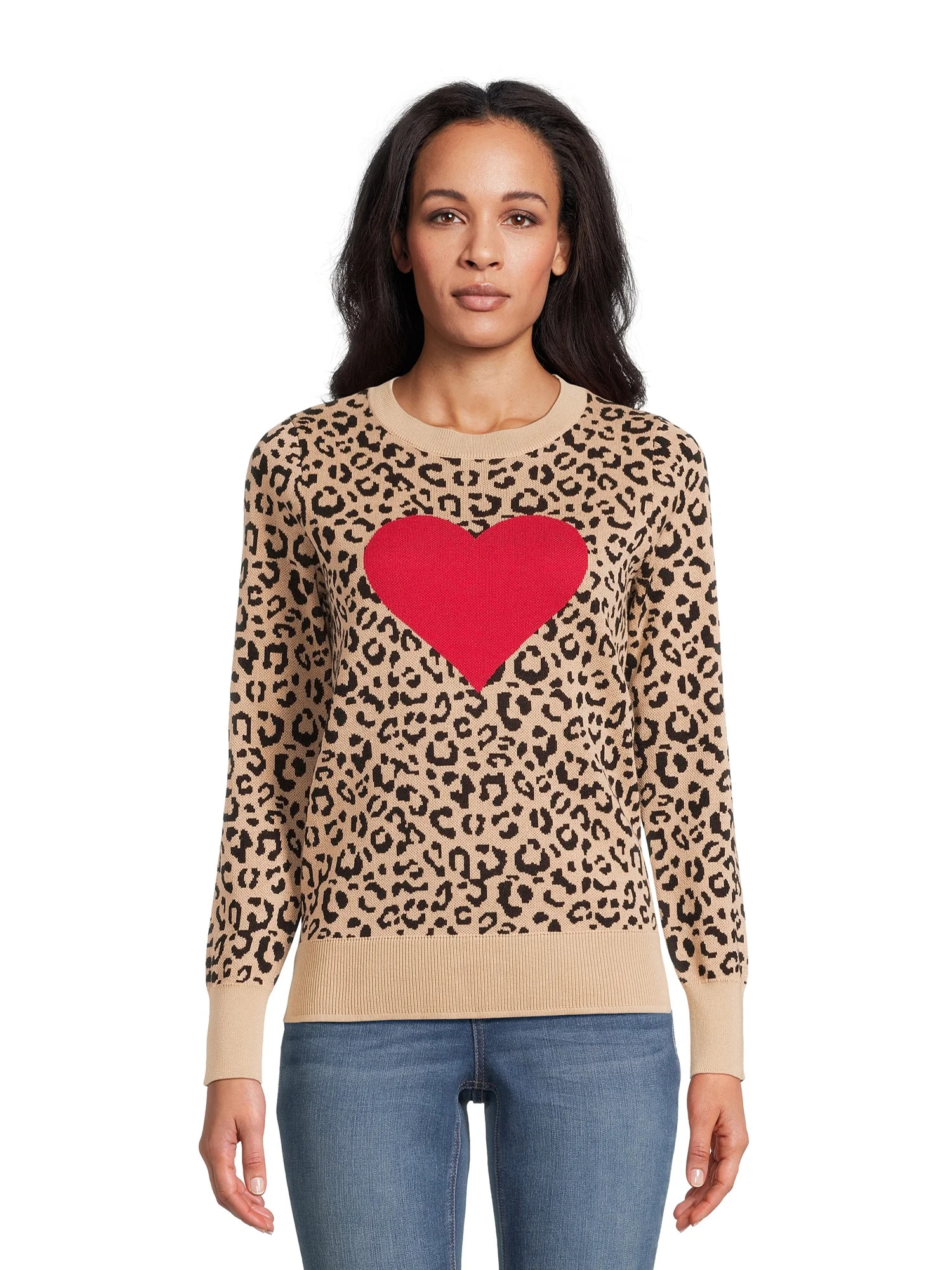 Time and Tru Women's Print Crew Neck Sweater, Midweight, Sizes XS-XXXL | Walmart (US)