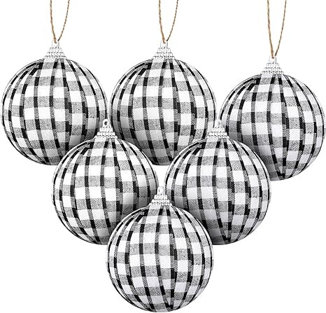 6 Pieces Christmas Hanging Plaid Balls Christmas Buffalo Plaid Fabric Ball Ornaments Xmas Decorat... | Amazon (US)