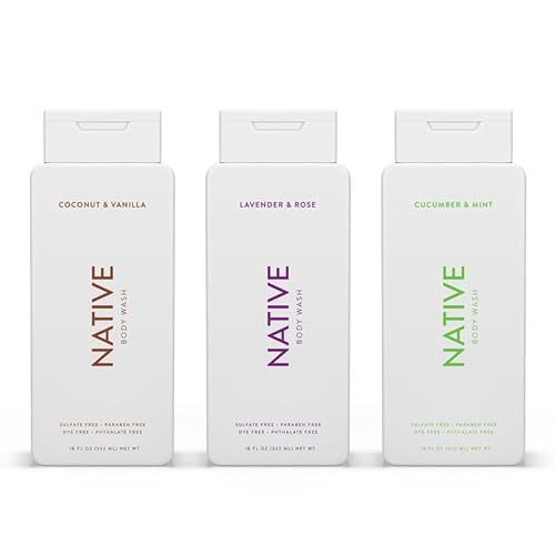 Native Body Wash Contains Naturally Derived Ingredients | for Women & Men, Sulfate, Paraben, & Dye Free Leaving Skin Soft & Hydrated |Coconut & Vanilla, Lavender Rose, & Cucumber Mint, 18 oz Pack of 3 | Amazon (US)