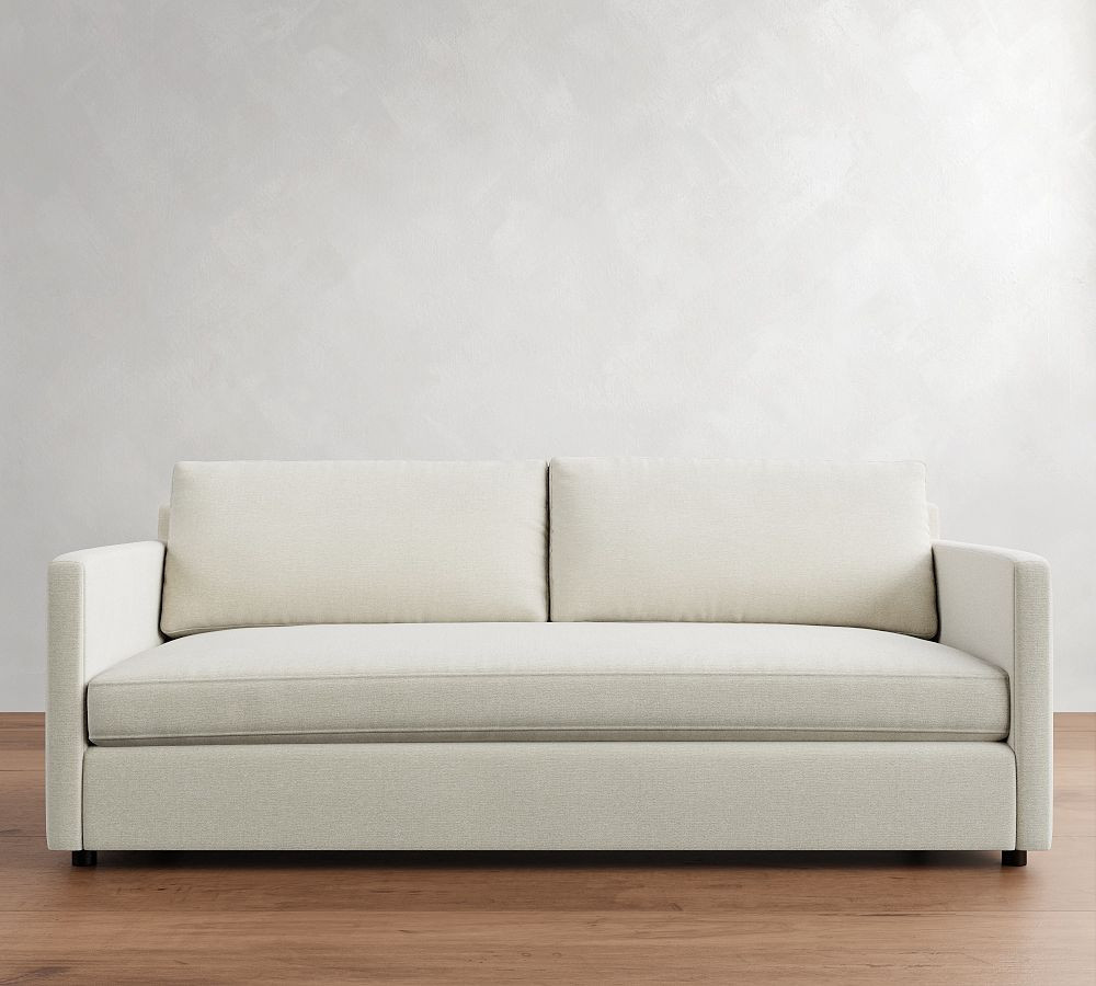 Pacifica Petite Square Arm Upholstered Sofa 80"" 2x1, Polyester Wrapped Cushions, Rustic Linen White | Pottery Barn (US)