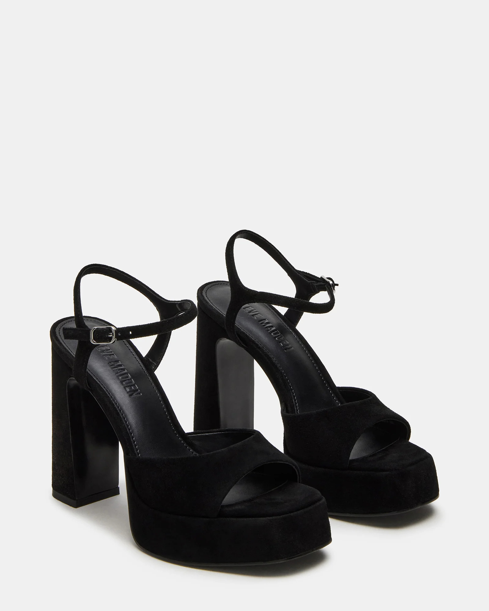 LINADRA Black Suede Women's Platform Square-Toe Strappy Heel | Steve Madden (US)