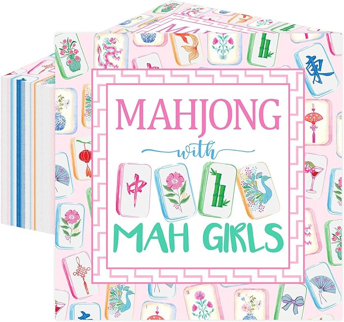 50 Pcs Mahjong Gifts Cocktail Napkins Pink Mah-jong Disposable Paper Napkins Chinoiserie Beverage... | Amazon (US)