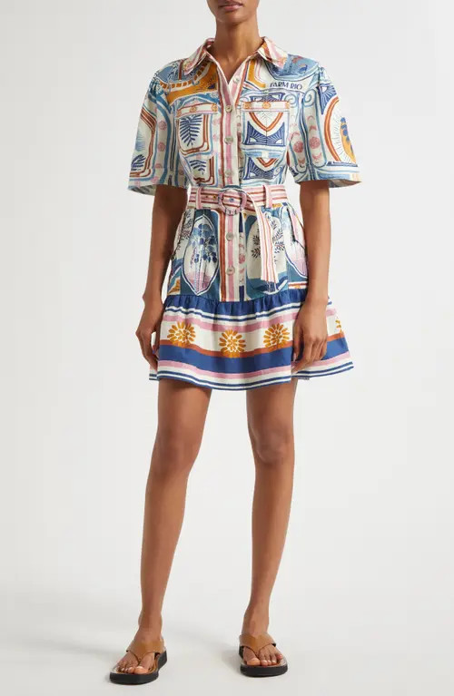 FARM Rio Cerrado Stamps Print Linen Shirtdress in Cerrado Stamps Cream at Nordstrom, Size Xx-Small | Nordstrom