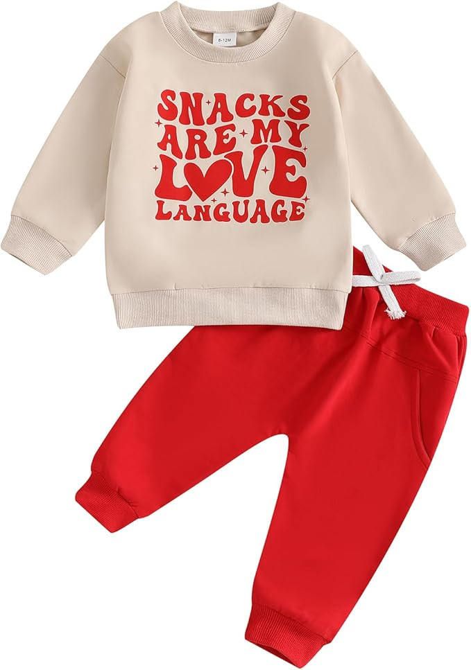 Baby Boy Girl Cute Letter Embroidery Long Sleeve Sweatshirt and Elastic Long Pants Toddler Valent... | Amazon (US)