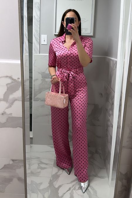 This jumpsuit is sold out. Heels are so comfortable and true to size and this bag is on major sale! Bag is linked on my ig because I can’t link it here 
