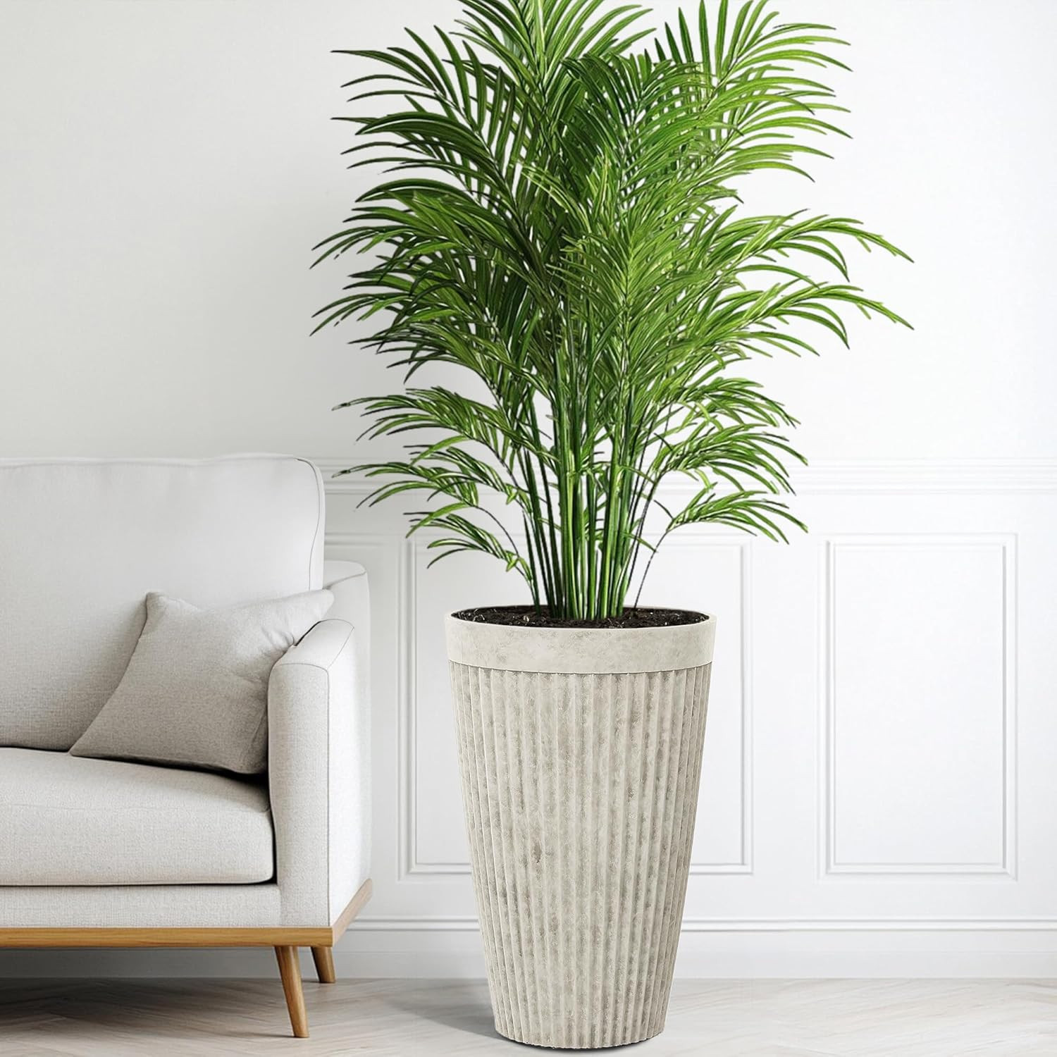 20" Resin Tall Planters for Outdoor Plants,Set of 2 Vintage Ivory Large Flower Pots with Handmade... | Amazon (US)