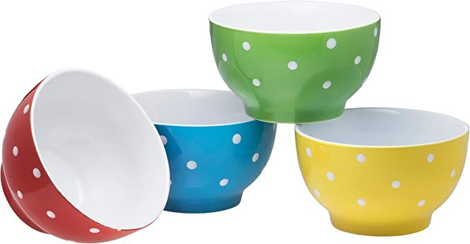 Bruntmore 20 Ounce polka Dot ceramic bowls, Dessert Bowls Set Of 4, 20 Oz Porcelain Dip Ice Cream... | Amazon (US)