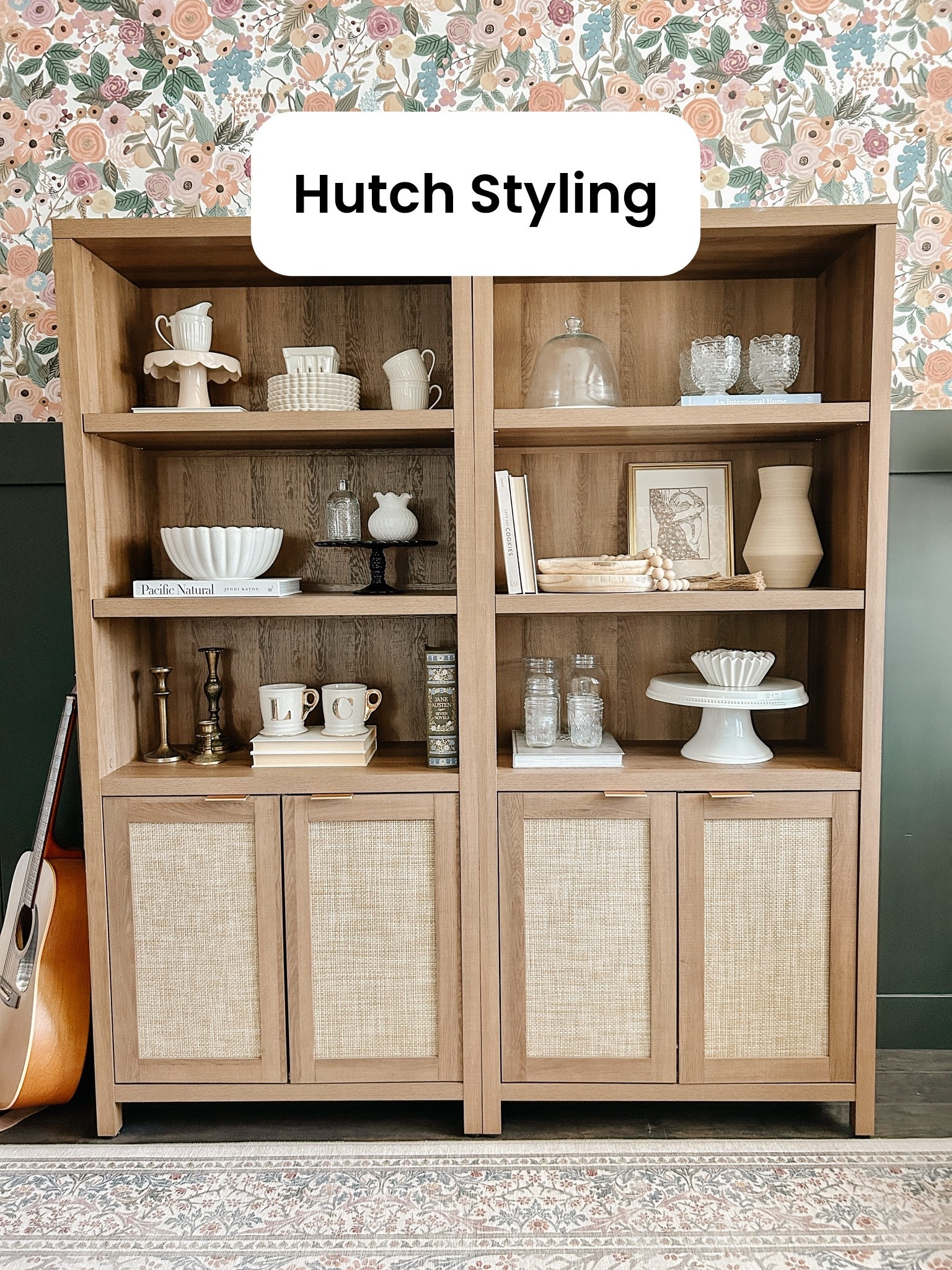 These timeless bookshelves act as a hutch when you double up. I love styling a hutch or builtins. Many of these pieces are heirlooms and I especially love the scallop bowls and glass cloche!

#LTKHome