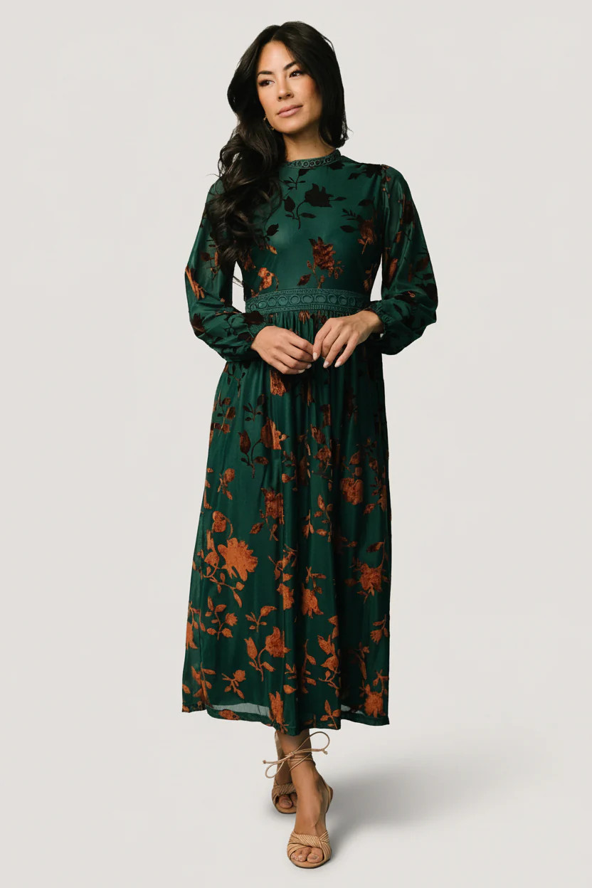 Christine Velvet Embossed Midi Dress | Jade | Baltic Born