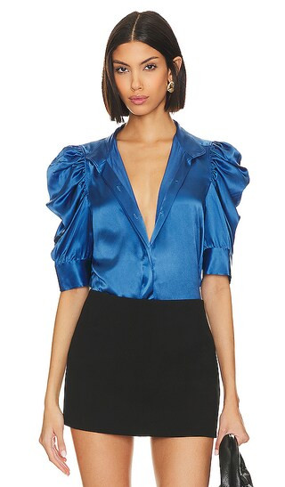 Gillian Blouse in Slate Blue | Revolve Clothing (Global)