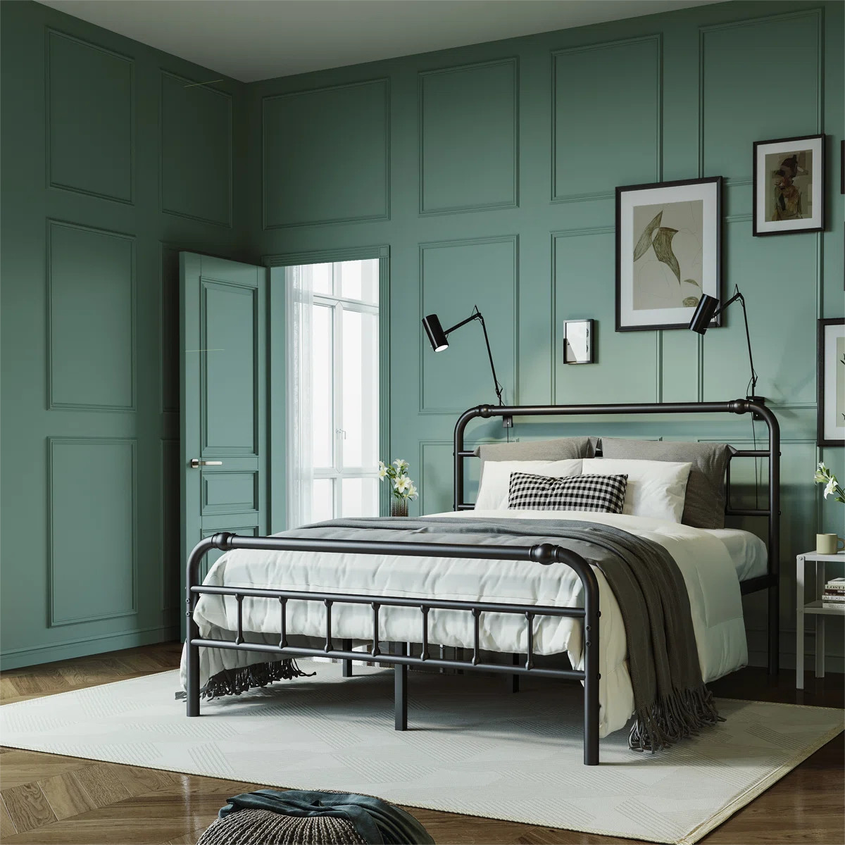 Ableton Heavy-Duty Anti-Sway 18-inch Steel Tube Iron Bed with Headboard Under the Bed for Storage | Wayfair North America