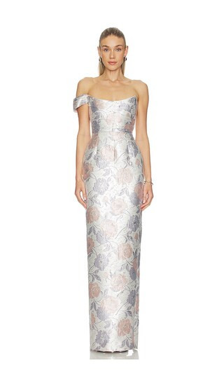 SAU LEE Jackson Brocade Gown in Peach. - size 0 | Revolve Clothing (Global)