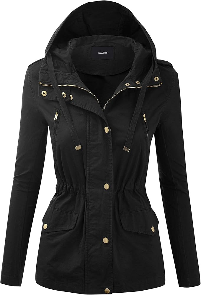 FASHION BOOMY Women's Zip Up Safari Military Anorak Jacket with Hood Drawstring - Regular and Plu... | Amazon (US)