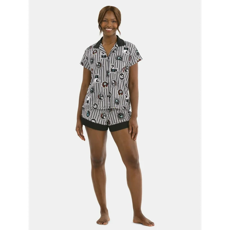 Disney Women's Nightmare Before Christmas Printed Notched Top and Shorts Pajama Set, 2-Piece, Siz... | Walmart (US)