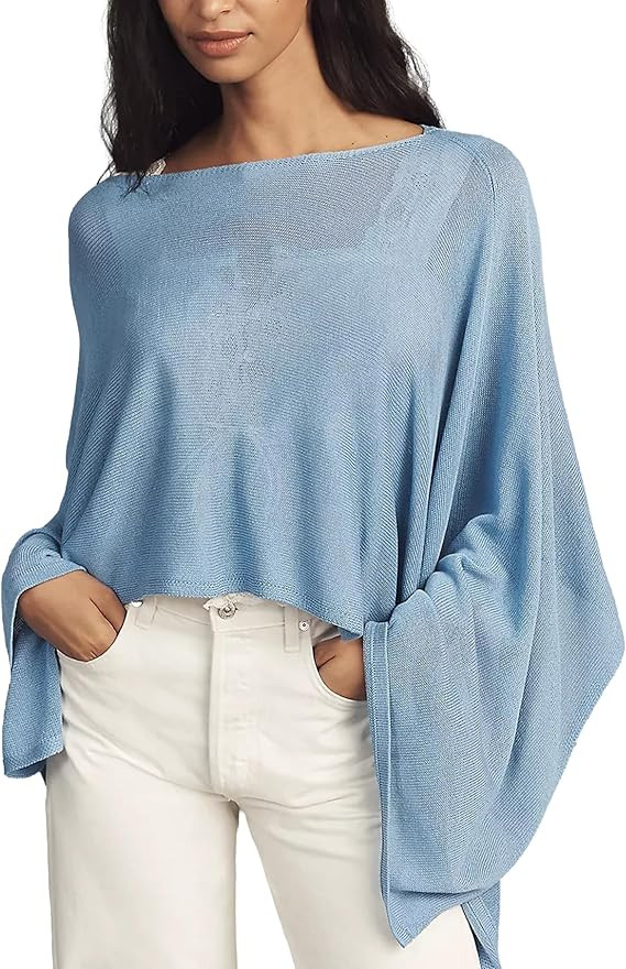 Womens Sheer Poncho Shrug Bolero Lightweight Knit Cover up Shrug Pullover Sweater | Amazon (US)