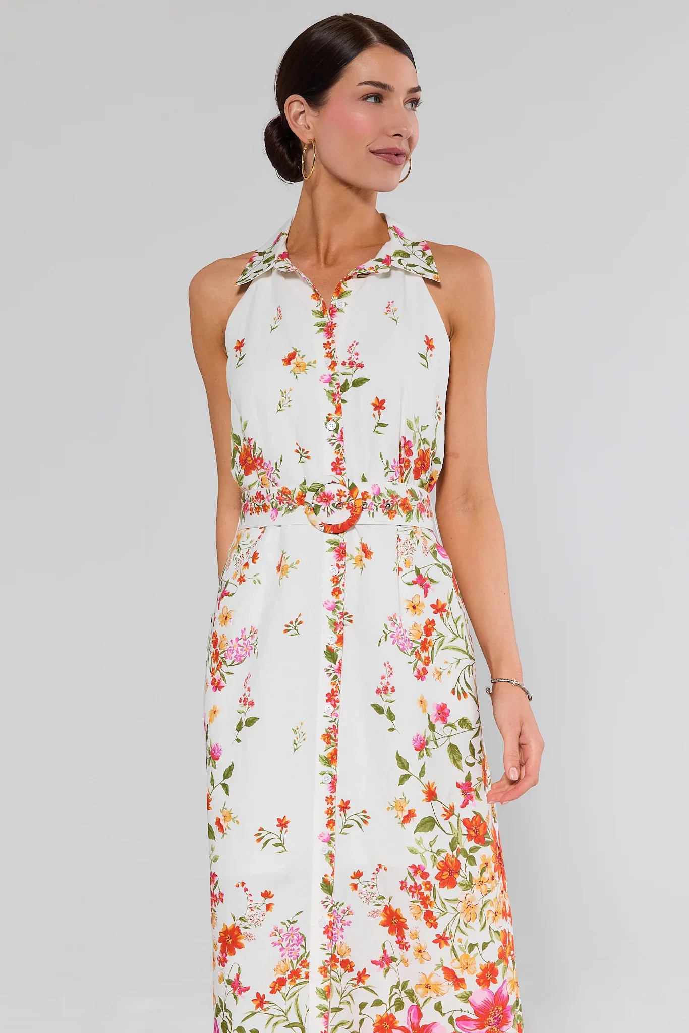 Lilith White Floral Print Midi Dress | Avara