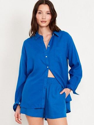 Linen-Blend Button-Down Boyfriend Shirt | Old Navy (US)