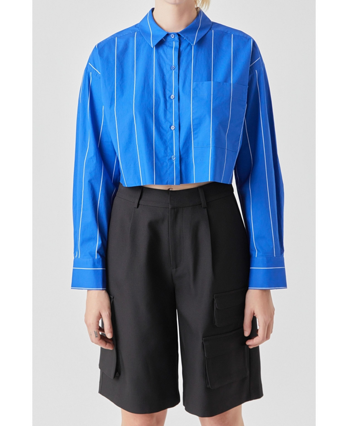 Women's Striped Cropped Shirts - Blue stripe | Macy's