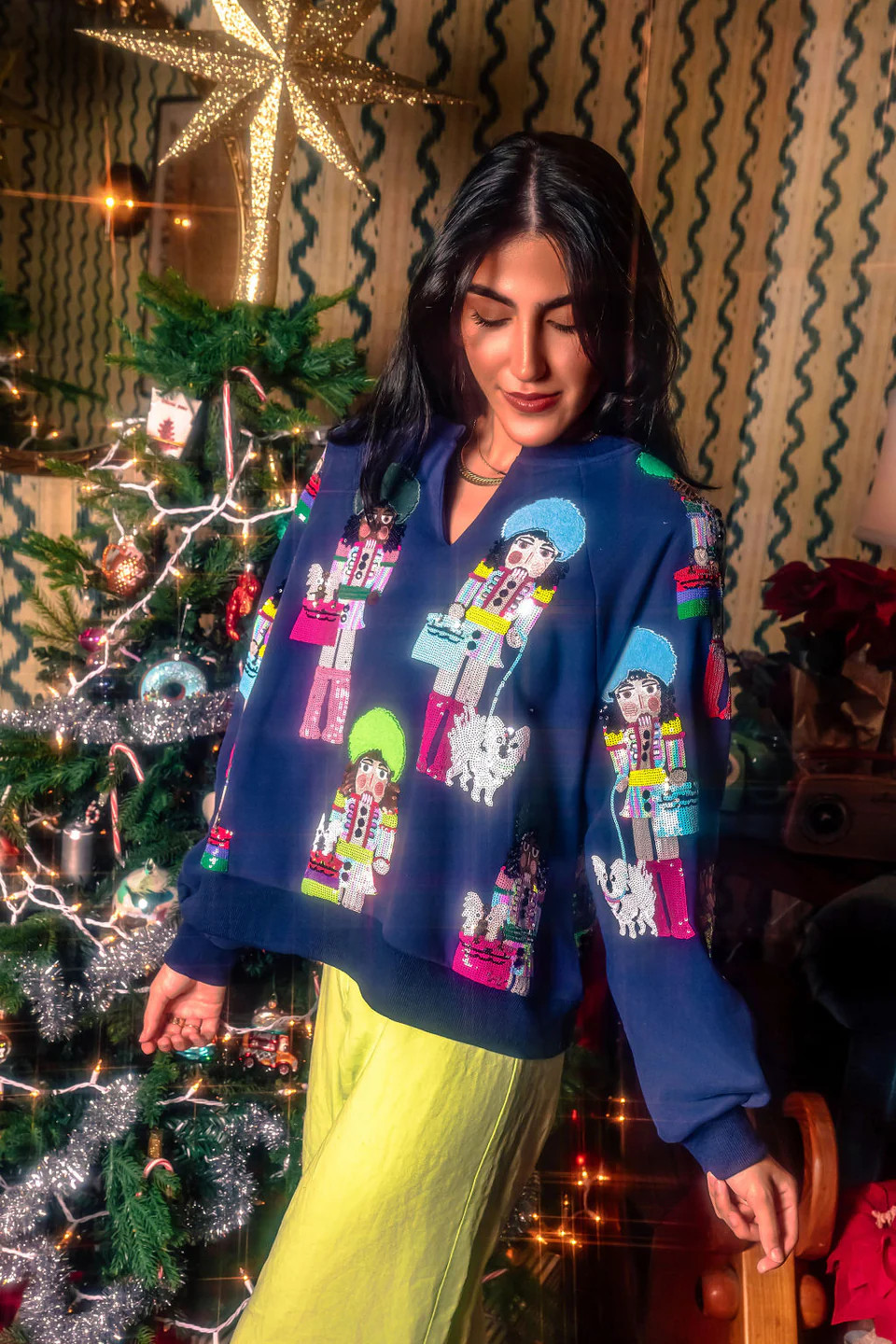 Navy Lady Nutcrackers With Dogs Sweatshirt | Queen of Sparkles