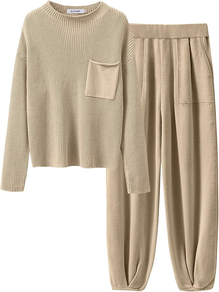 ANRABESS Women's Two Piece Outfits Long Sleeve Knit Top Fall Sweater Set Oversized Pants Tracksui... | Amazon (US)