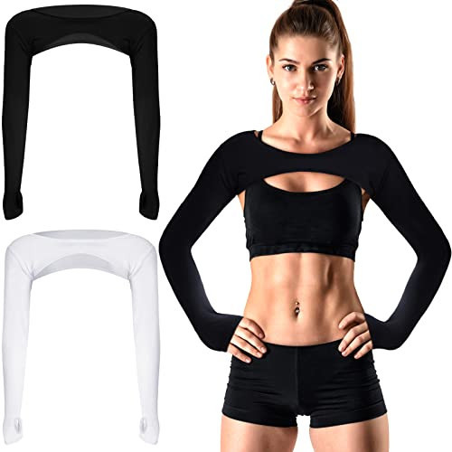 Janmercy 2 Pieces Women's Long Sleeve Crop Tops Cutout Workout Bolero Shrug Ballet Yoga Sports Tee Casual Cropped Sweatshirts | Amazon (US)