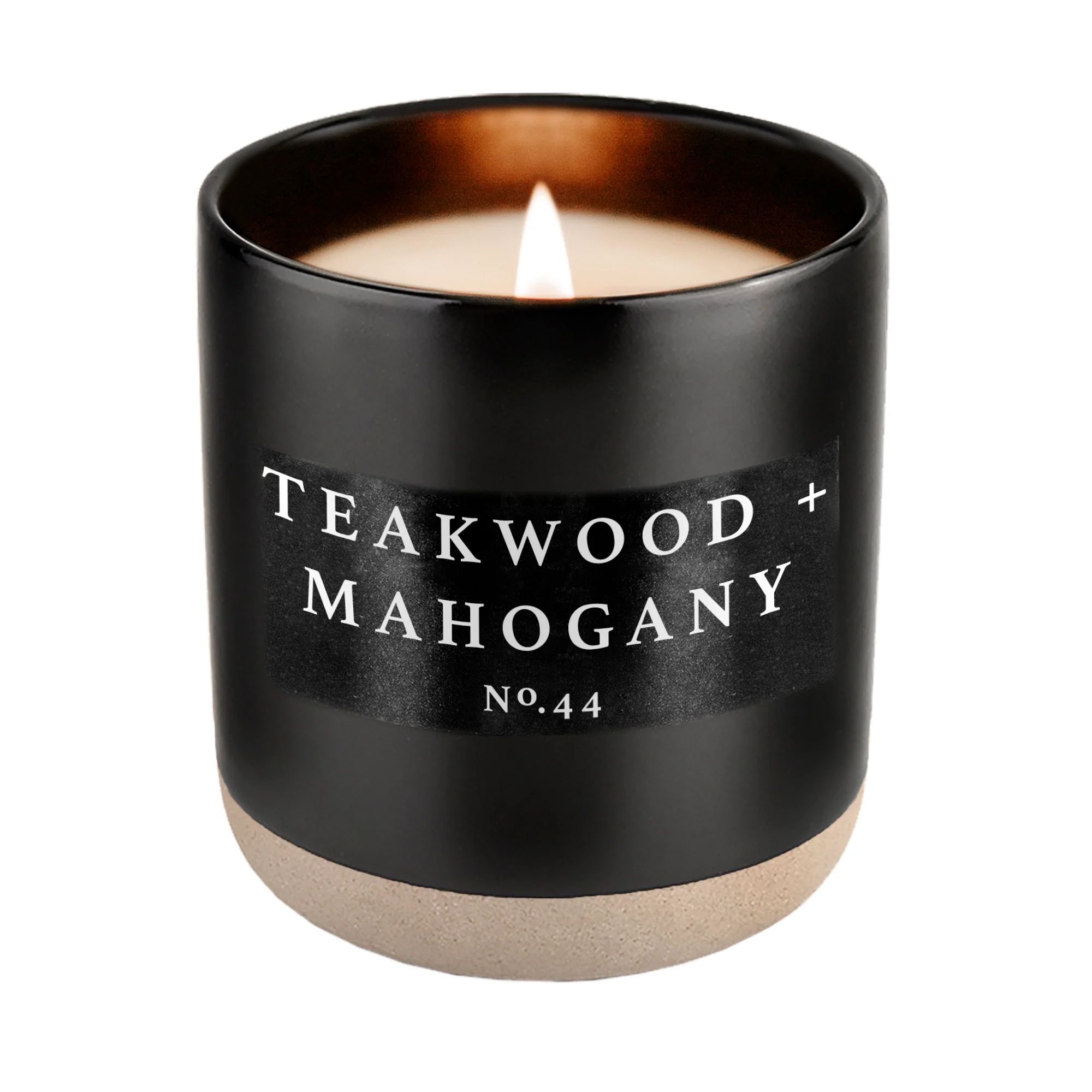 Teakwood and Mahogany Soy Candle - Black Stoneware Jar - 12 oz | Sweet Water Decor, LLC