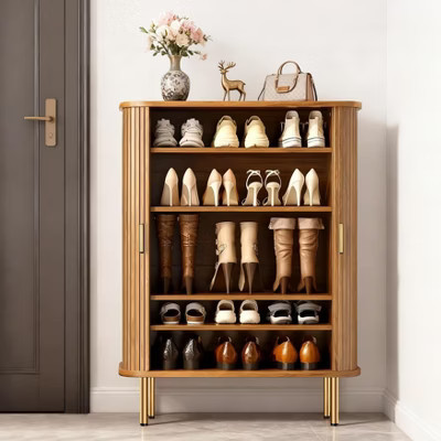 TiramisuBest 31.5" Shoe Storage Cabinet with Sliding Door, Shoe Cabinet with 6 Shelves,Freestanding Shoe Rack for Entryway, Hallway,Walnut | Target