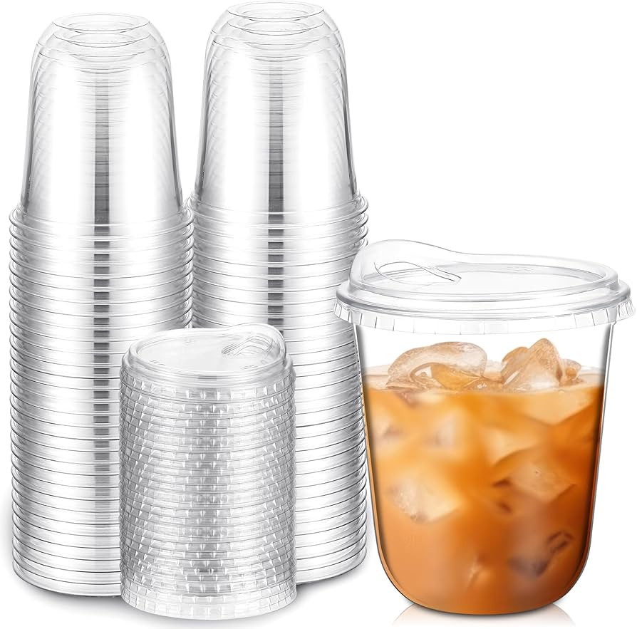 Baderke Clear Plastic Cups with Strawless Sip Lids Disposable Round Bottom Togo Cups for Coffee S... | Amazon (US)