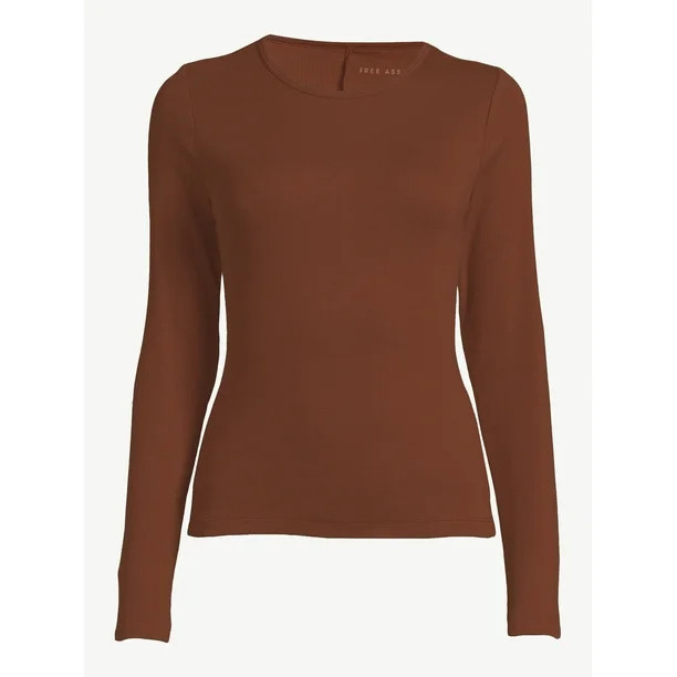 Free Assembly Women's Ribbed Crewneck Top with Long Sleeves | Walmart (US)