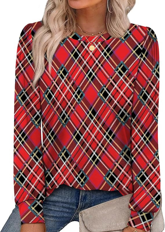 Alaroo Womens Long Sleeve Shirts 2025 Fall Tunic Tops Crewneck Blouses Print | Amazon (US)