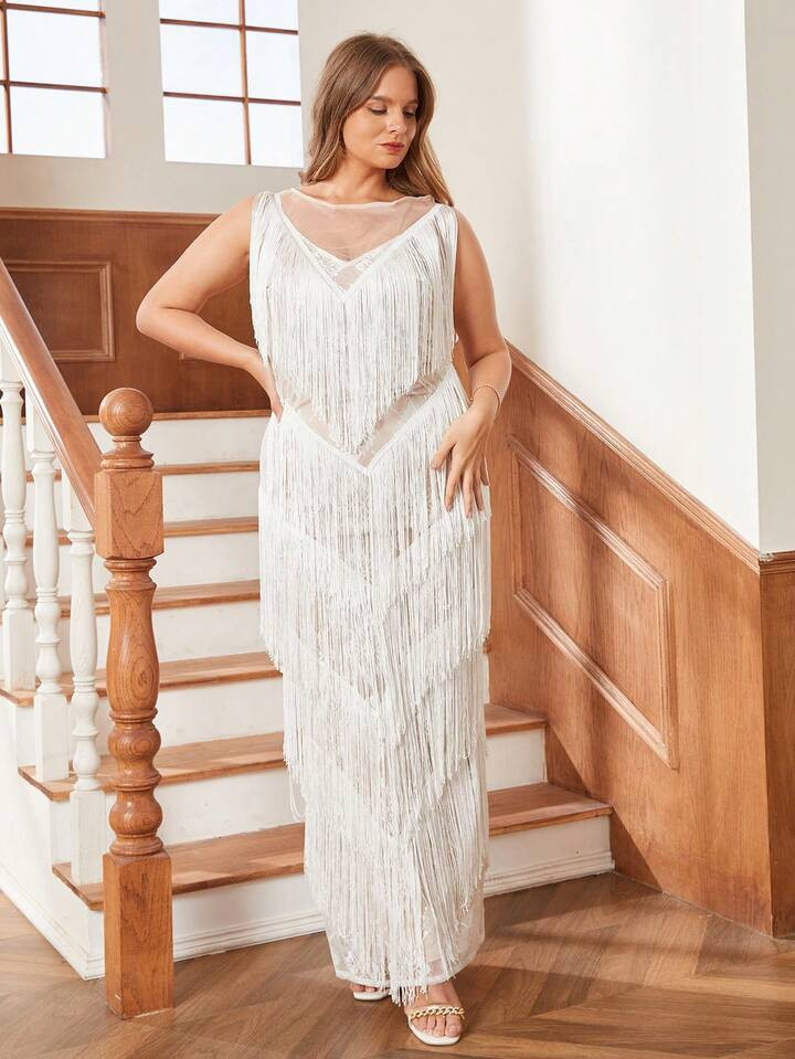 Plus Fringe Trim Dress | SHEIN