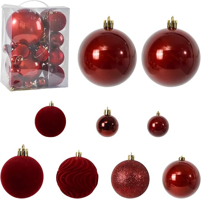 22PC Christmas Ornaments Ball Set,Hanging Ornaments with Loops, Multiple Sizes & Styles for Holid... | Amazon (US)