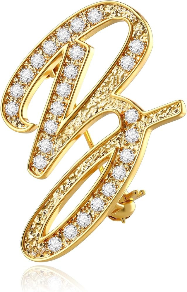 Cicy Bell A-Z Initial 26 Letter Brooch Pins 18k Gold Plated Cubic Zirconia Breastpin Name Persona... | Amazon (US)