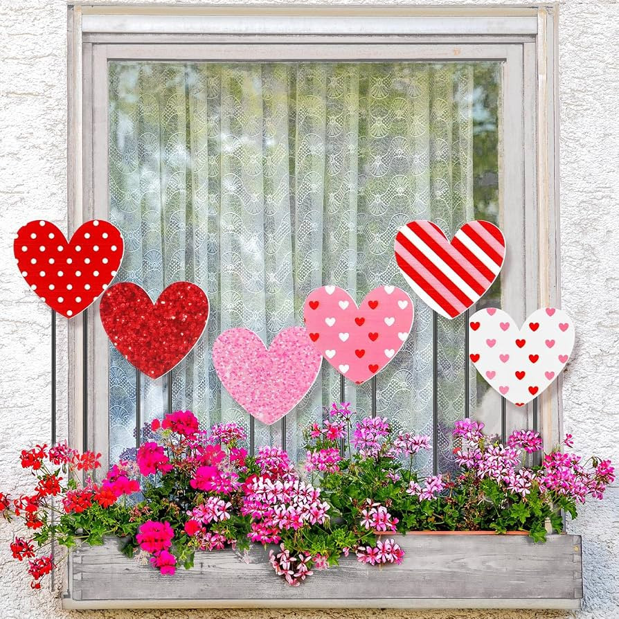 Pickmesh 6 Pcs 12'' H Metal Valentine's Day Heart Planter Stakes Heart Shaped Yard Sign Decorativ... | Amazon (US)