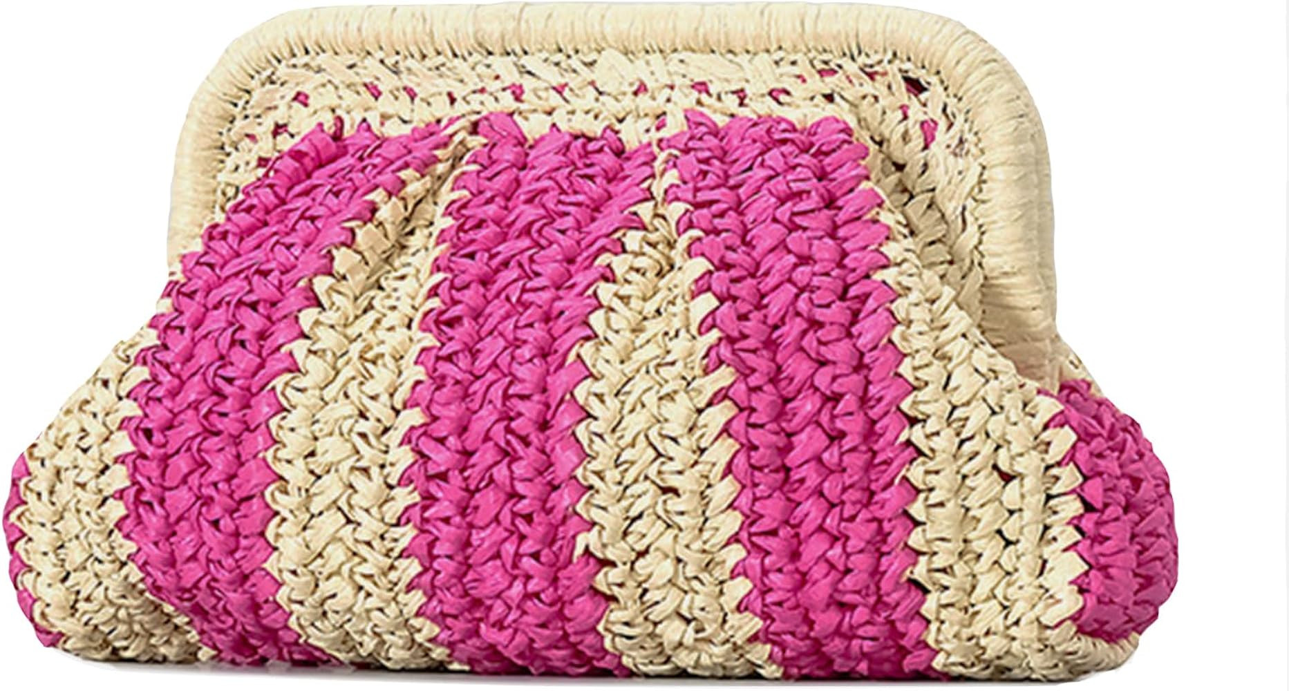 Straw Clutch Handbag Cloud Riched Purse Chain Shoulder Crossboby Bag Designer Straw Evening Bag | Amazon (US)