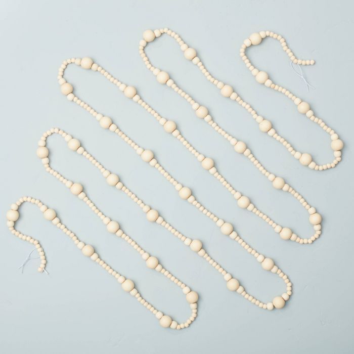12&#39; Natural Wood Beaded Garland Beige - Hearth &#38; Hand&#8482; with Magnolia | Target